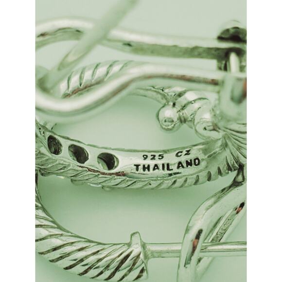 Judith Ripka 925 Sterling Silver CZ Cubic Zirconia Hoop Earrings Designer Signed - Picture 10 of 11